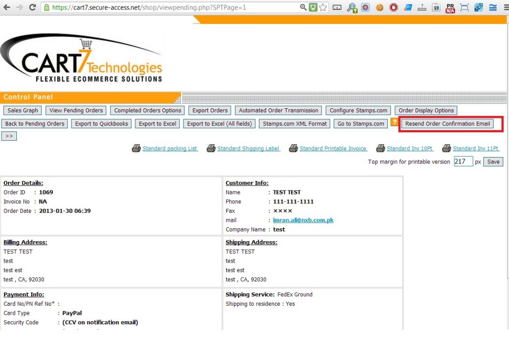 Resend Order Confirmation