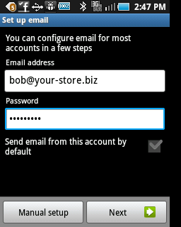 Android type in email address and password