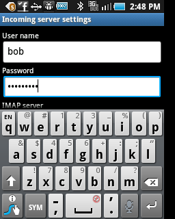 username and password entry