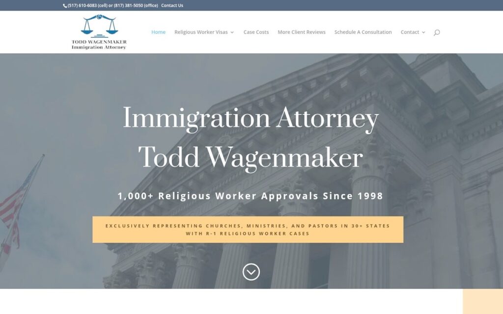 Todd Wagenmaker immigration attorney religious worker visa WordPress website by Precision Web Hosting