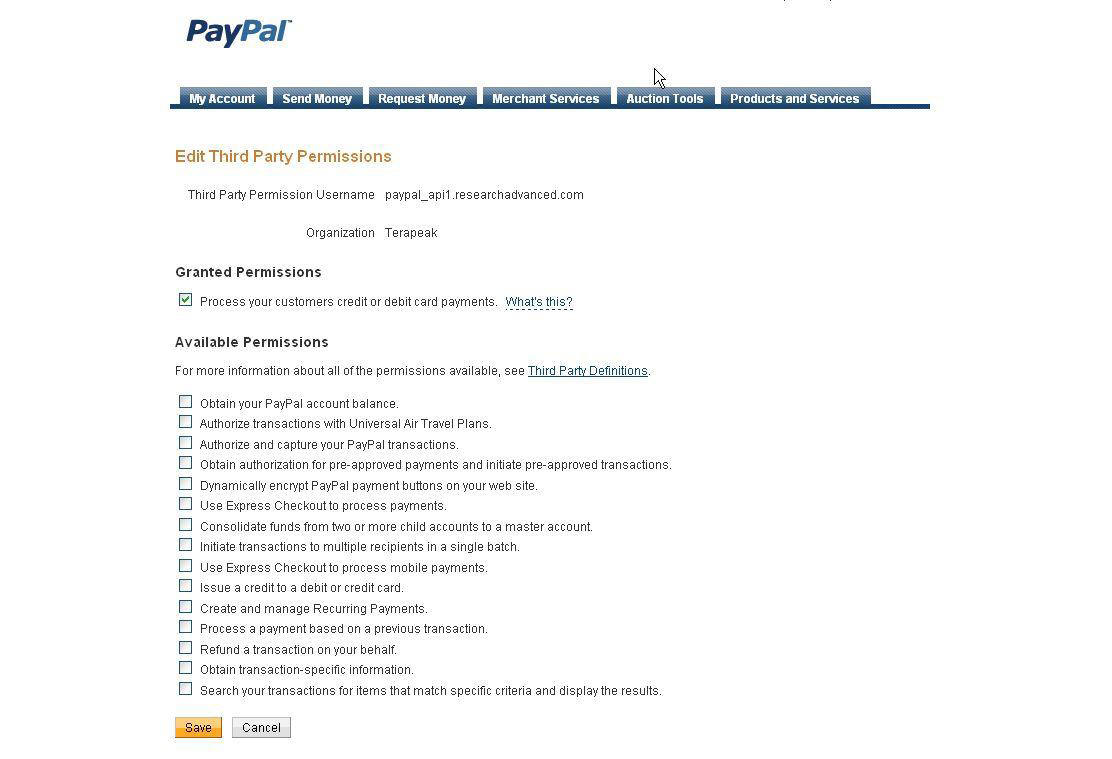 Edit Third Party Permissions
